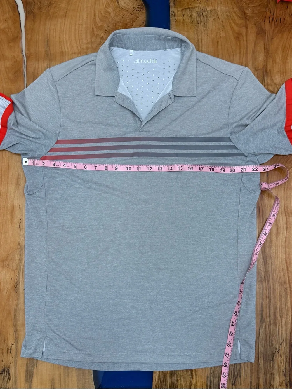 Adidas Golf Climachill Polo Shirt Mens XL Gray Heather Red Stripe Performance